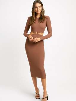 Kookai Lola Long Sleeve Cut Out Dress Cocoa Brown size 8