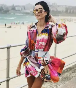 Zimmermann Wavelength Long Sleeve Mini Dress Pink Poster Print Size 0 for rent on The Volte - image 2