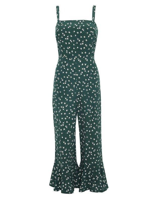 Faithfull the Brand Lea Jumpsuit Green Bettina Floral Print Size XS for rent on The Volte - main image