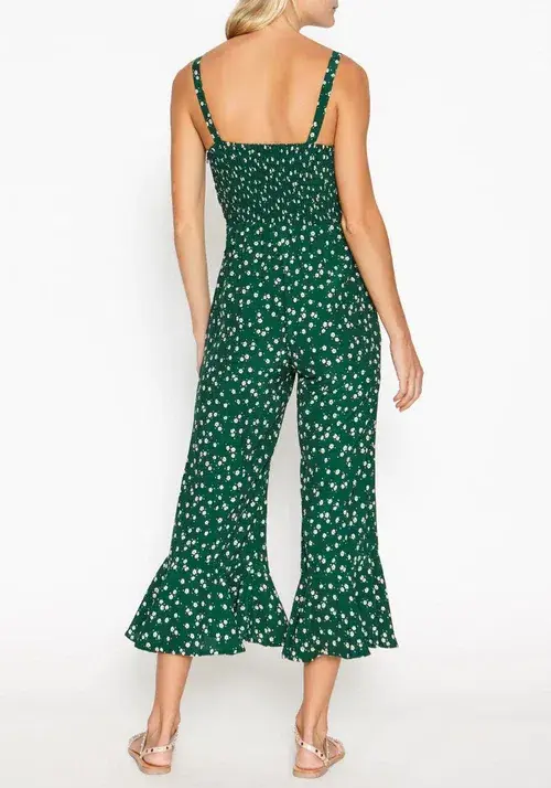 Faithfull the Brand Lea Jumpsuit Green Bettina Floral Print Size XS for rent on The Volte - main image
