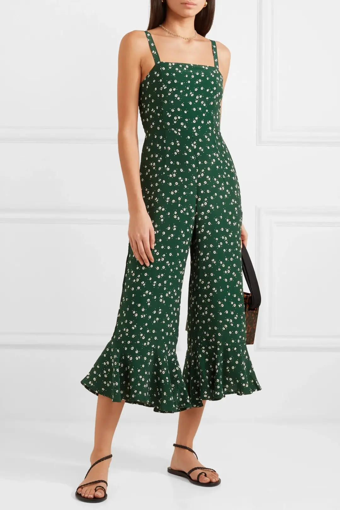Faithfull the Brand Lea Jumpsuit Green Bettina Floral Print Size XS for rent on The Volte - main image
