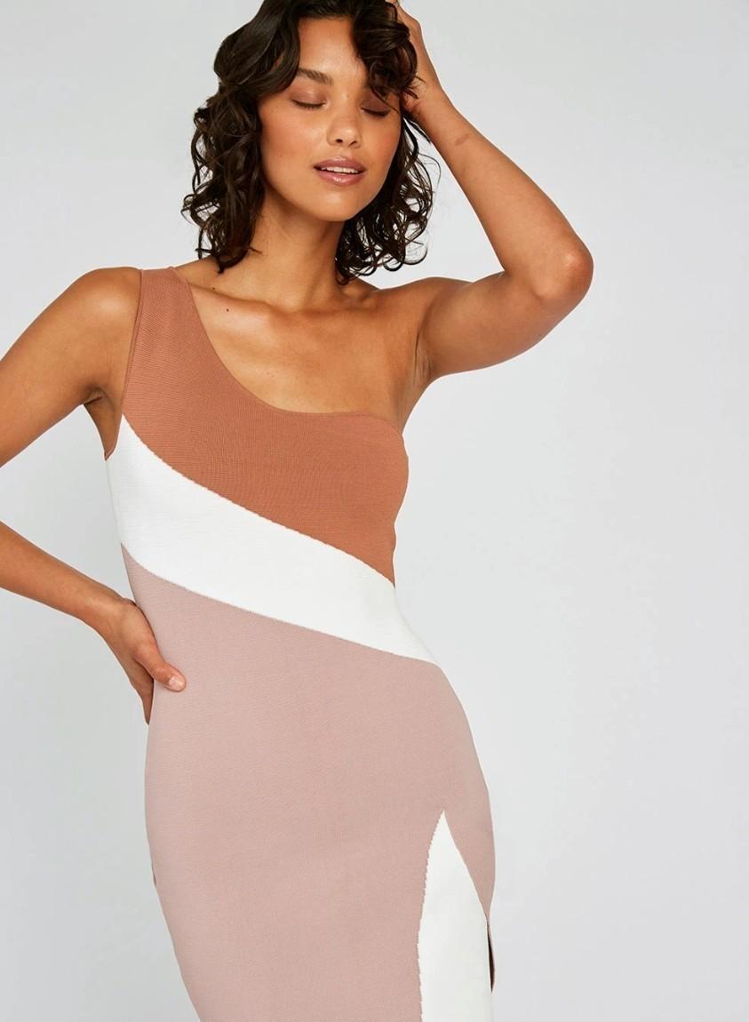 BY JOHNNY TAUPE TONE KNIT DRESS SIZE 8 - Image 3