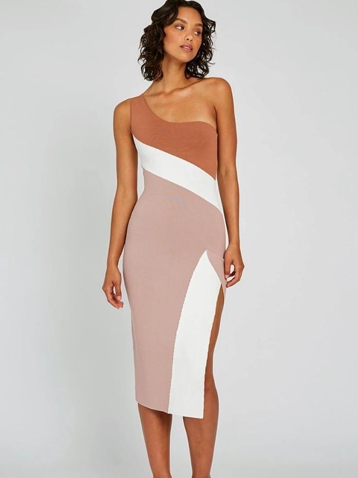 BY JOHNNY TAUPE TONE KNIT DRESS SIZE 8 - Image 1