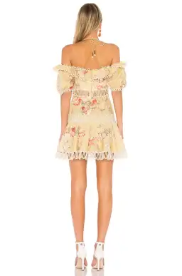 Zimmermann Melody Off Shoulder Mini Dress Mustard Taupe Floral Size 6 for rent on The Volte - image 2