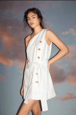 Aje Salt Lake Asymmetric Belted Dress White Size 8 for rent on The Volte - image 2