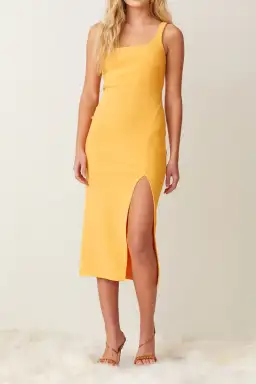 Bec & Bridge Ariel Midi Dress in Mango Yellow Size 8