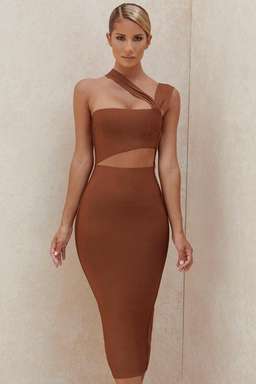 House Of CB Aina Cut Out Midi Dress Tan Size 12