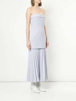 LINEAR CREPE PLEAT STRAPLESS DRESS