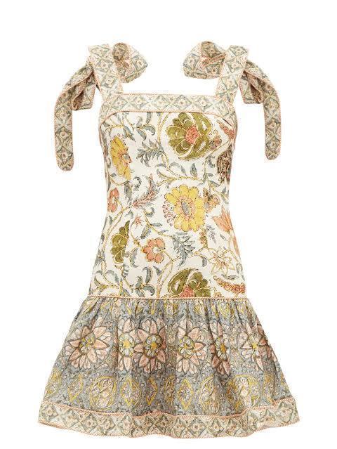 Zimmermann Edie Tie Mini Dress Floral Print Size 8 for rent on The Volte - main image