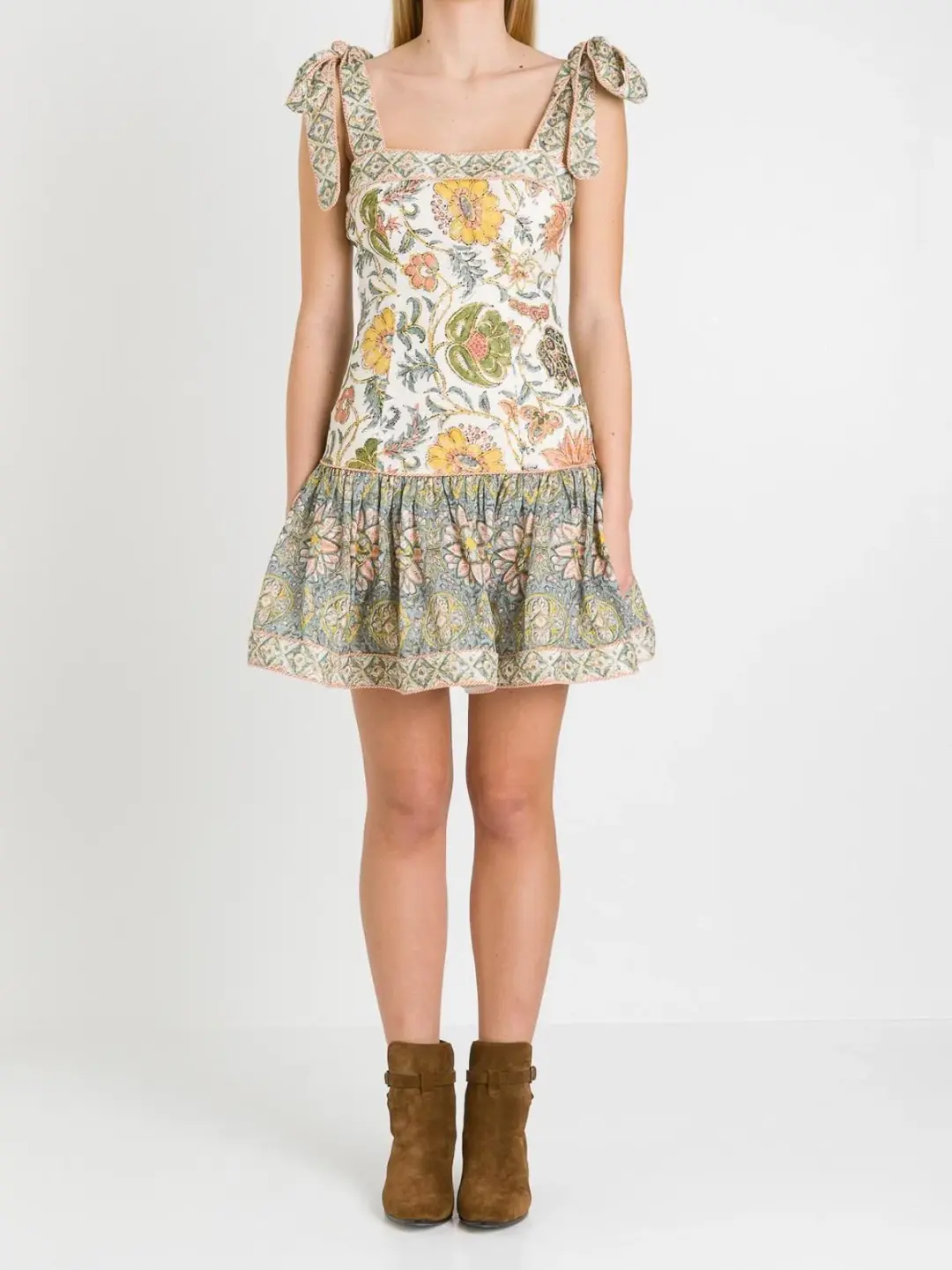 Zimmermann Edie Tie Mini Dress Floral Print Size 8 for rent on The Volte - main image