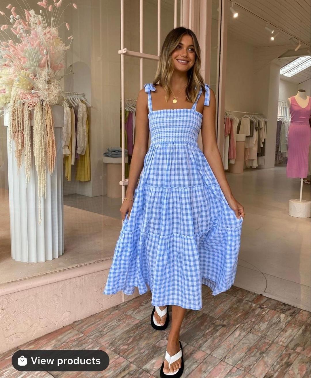 Steele Lyla dress in sky blue check for rent on The Volte - main image