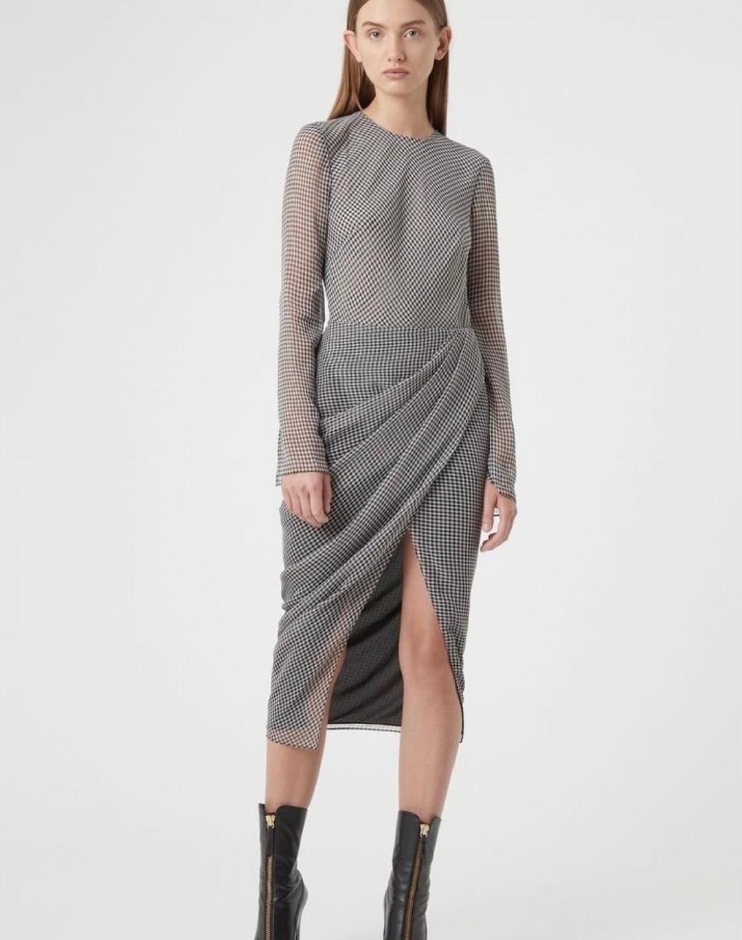 Camilla & Marc Miri Dress Gingham Checkered Grey Size 12 for rent on The Volte - main image