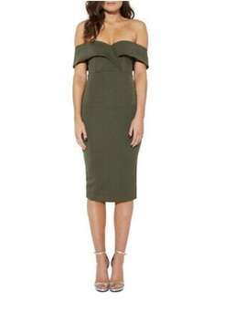 Mossman khaki off shoulder midi khaki dress 12