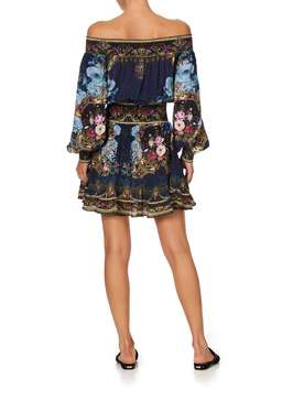 Camilla Off Shoulder Short Dress Fields of Treasure Print Size 14