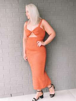 Shona Joy, Simone Fitted Cut Out Midi in Clay, size 12