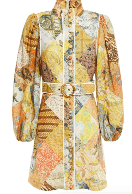 Zimmermann Brightside Belted Linen Mini Dress Print Size 8 for rent on The Volte - main image