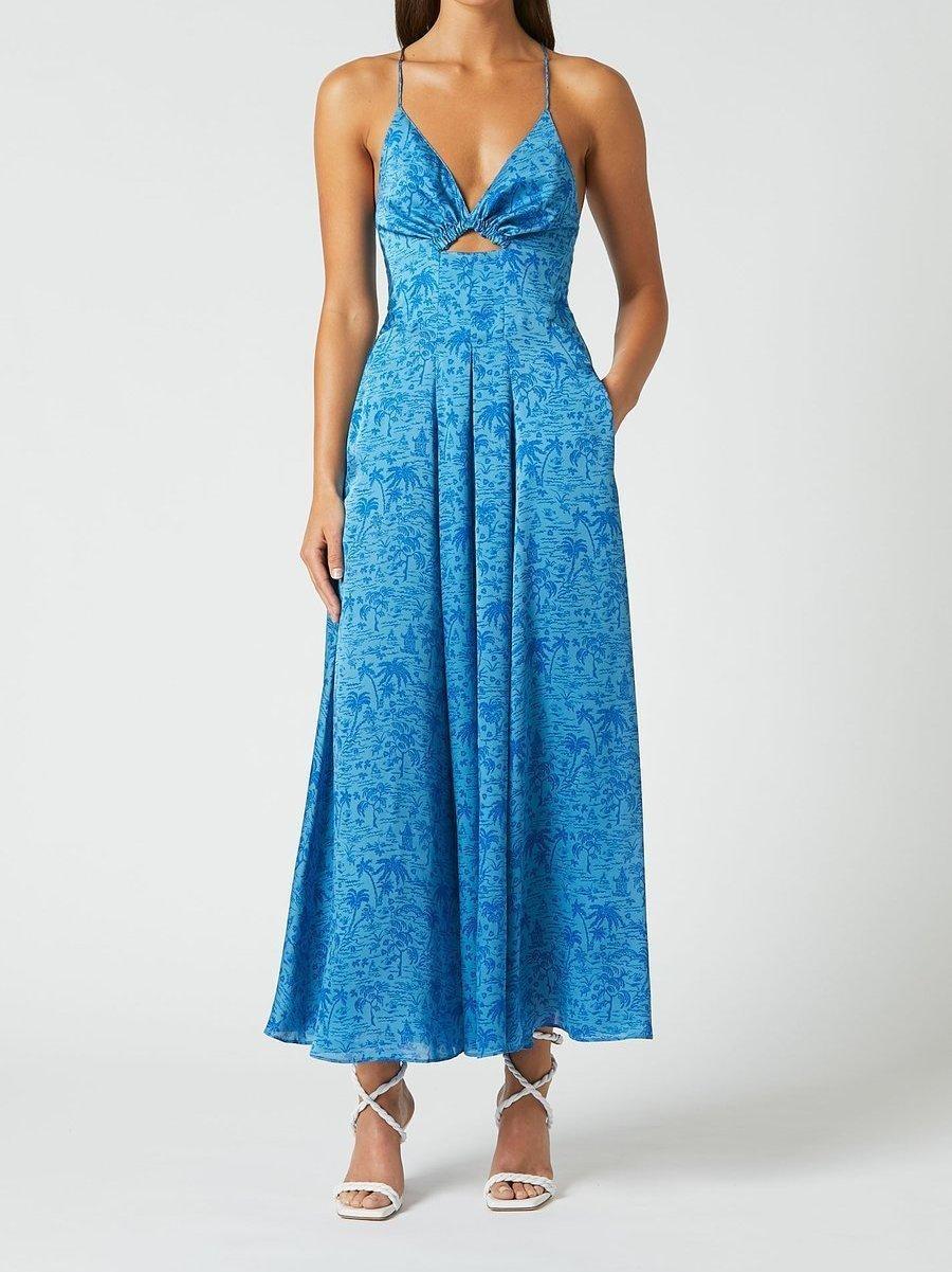 Scanlan Theodore Silk Tropical Strappy Dress Blue Size 8 for rent on The Volte - main image