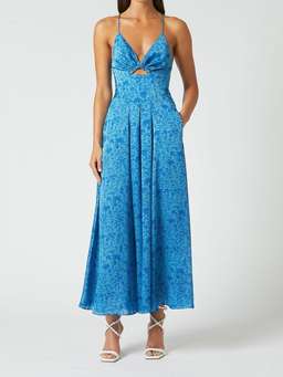 Scanlan Theodore Silk Tropical Strappy Dress Blue Size 8 for rent on The Volte - image 1