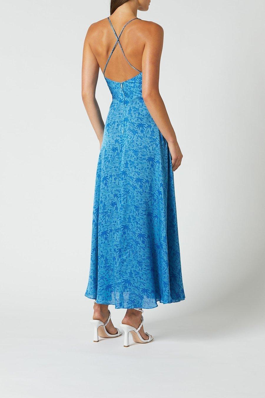 Scanlan Theodore Silk Tropical Strappy Dress Blue Size 8 for rent on The Volte - main image