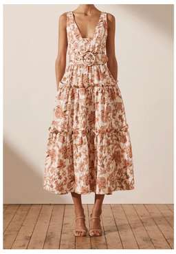 Shona Joy Carolina Tiered Midi Dress Print Size 8