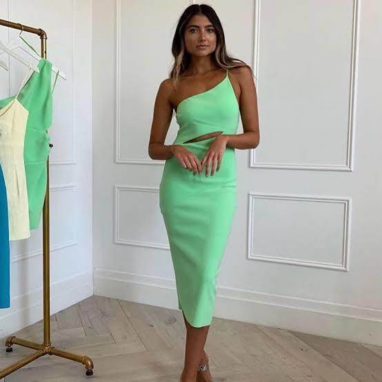 Bec & Bridge Missy Asym Midi Dress Neon Green Size 8 for rent on The Volte - main image