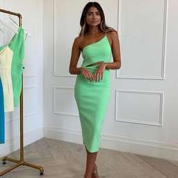Bec & Bridge Missy Asym Midi Dress Neon Green Size 8 for rent on The Volte - image 1