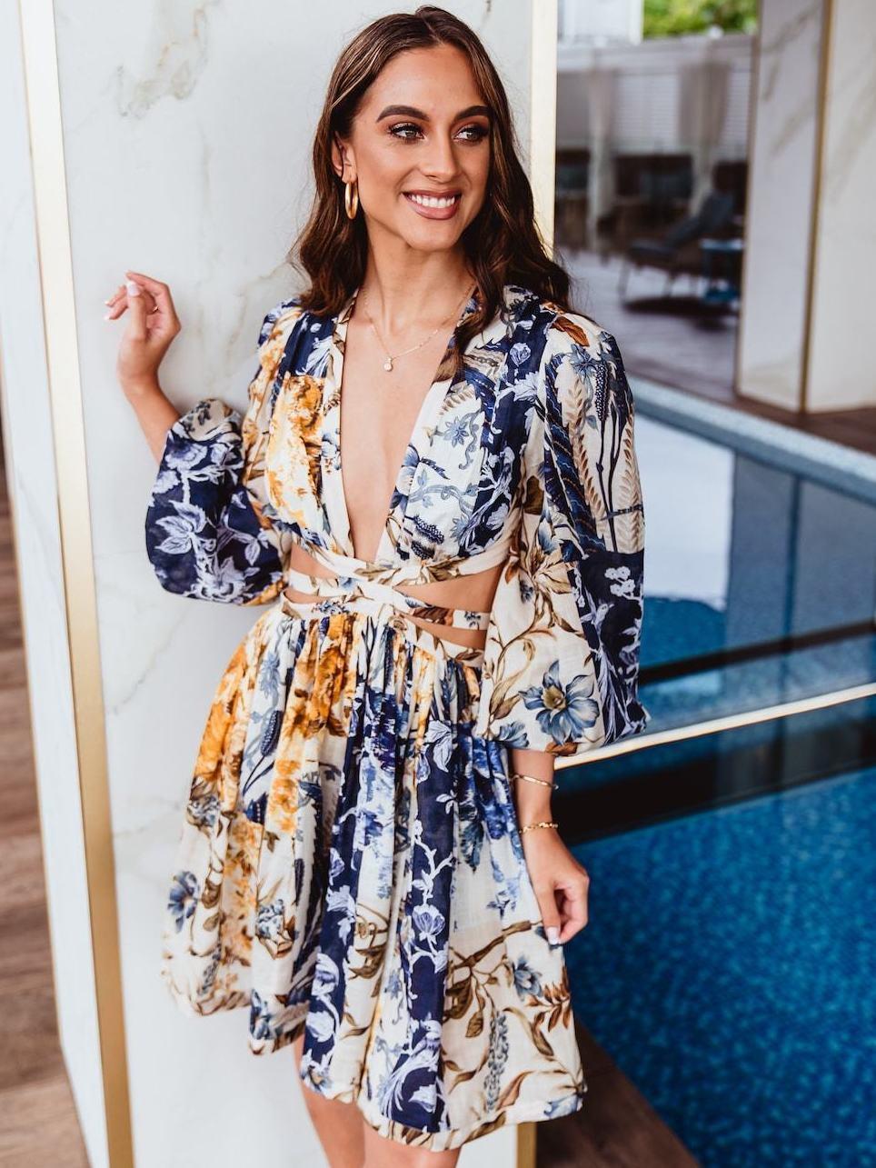 Zimmermann Aliane Cut Out Dress Print Size 8 for rent on The Volte - main image