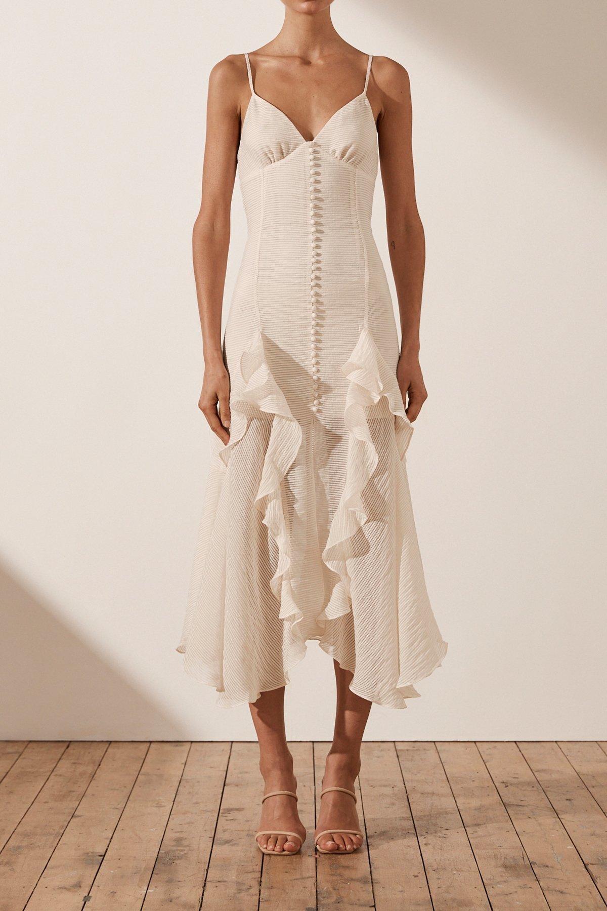 Shona Joy Charlotte Cocktail Midi Dress Ecru Size 8 - Image 1