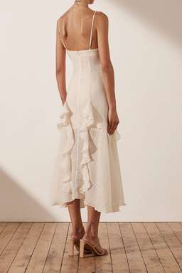 Shona Joy Charlotte Cocktail Midi Dress Ecru Size 8