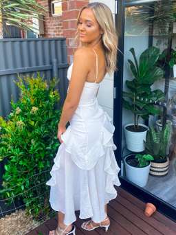 Shona Joy Charlotte Cocktail Midi Dress Ecru Size 8