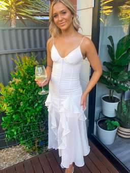 Shona Joy Charlotte Cocktail Midi Dress Ecru Size 8