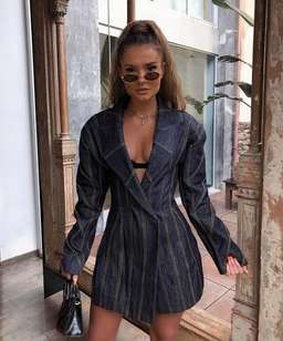 House of CB Dark Denim Etienne Jacket Mini Dress Blue Size 10 for rent on The Volte - image 1