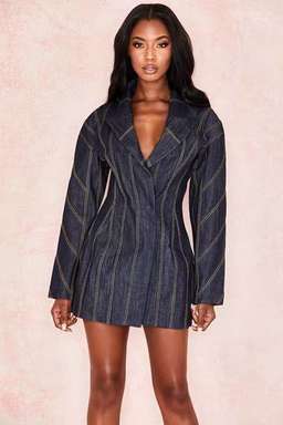 House of CB Dark Denim Etienne Jacket Mini Dress Blue Size 10 for rent on The Volte - image 2