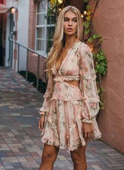 Zimmermann Prima Floating Cut Out Mini Dress Peach Floral Size 8 for rent on The Volte - image 2