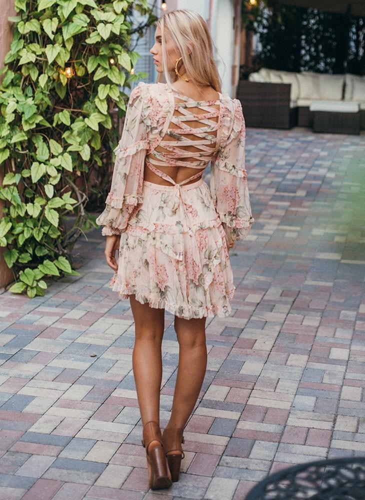 Zimmermann Prima Floating Cut Out Mini Dress Peach Floral Size 8 for rent on The Volte - main image