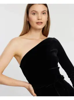 Bec & Bridge Velours One Shoulder Dress Black Size AU 6 for rent on The Volte - image 3