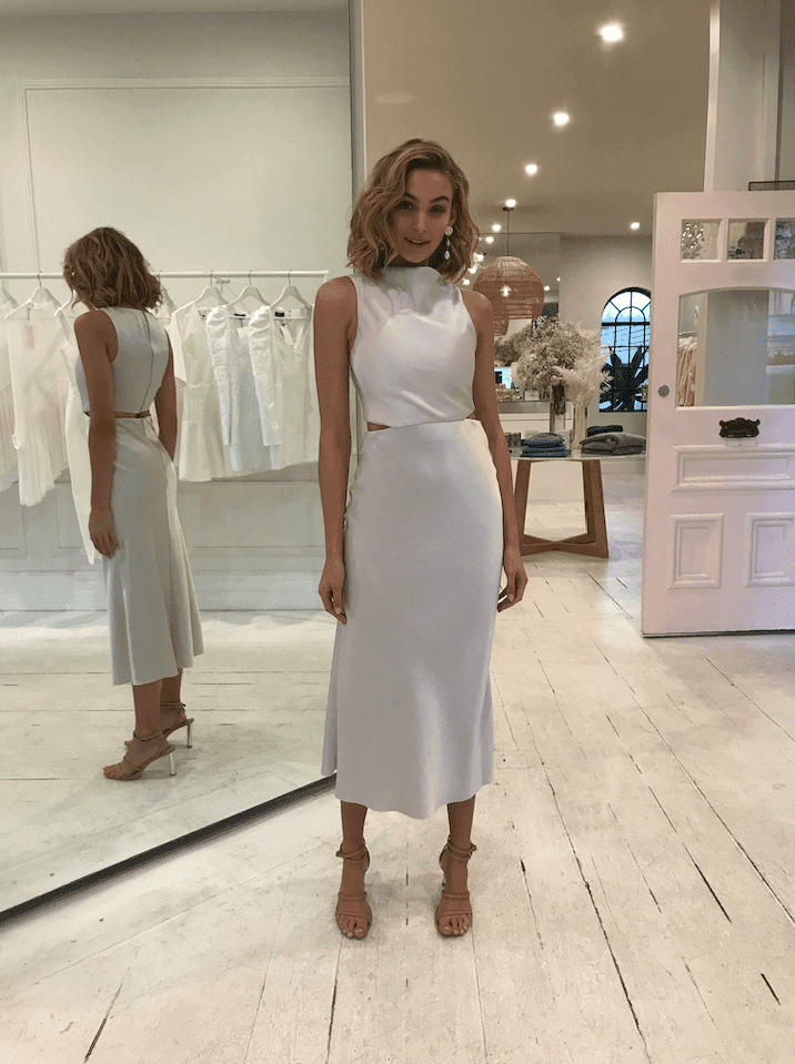 Bec & Bridge Gabrielle Midi Champagne Dress Cream Size 8 for rent on The Volte - main image