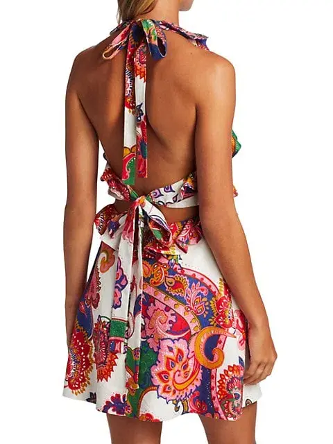 Zimmermann Lovestruck Tie Mini Dress Print Size 0 for rent on The Volte - main image