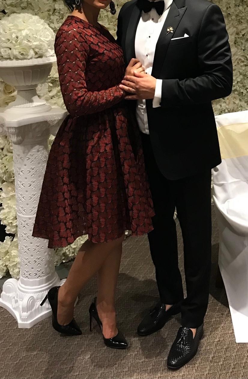 Maje Royani Bonded Lace Dress Red Size 8 for rent on The Volte - main image