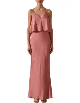 Shona Joy Luxe Bias Frill Slip Dress in Rose Pink Size 8