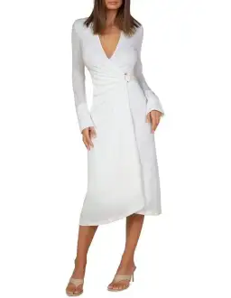 Misha Maura Long Sleeve Wrap Dress White Size 8 for rent on The Volte - image 1