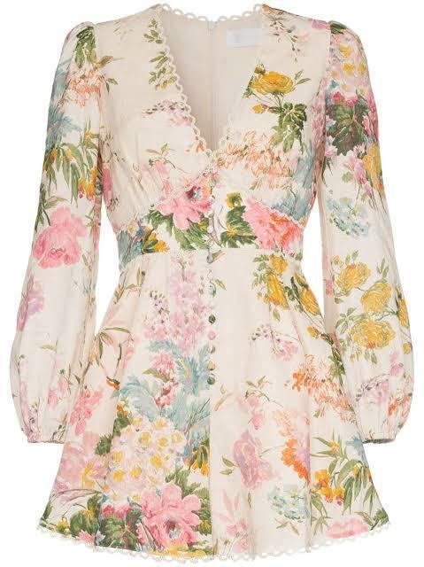 Zimmermann Heathers Linen Playsuit Garden Floral Size 1 / AU 10 for rent on The Volte - main image