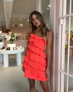 New Romantics Fleur One Shoulder Dress in Cherry Size 6 for rent on The Volte - image 1