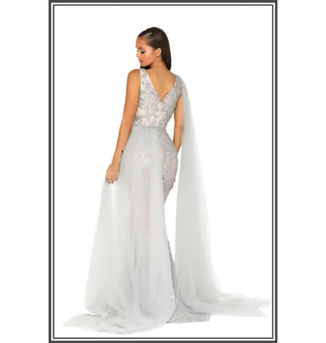 Scarlett & Portia Lydia Gown Silver/Nude Size AU 8 for rent on The Volte - main image