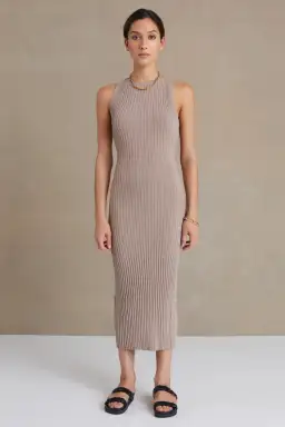 Bec and Bridge Lyla Knit Midi Dress Fawn Size 8