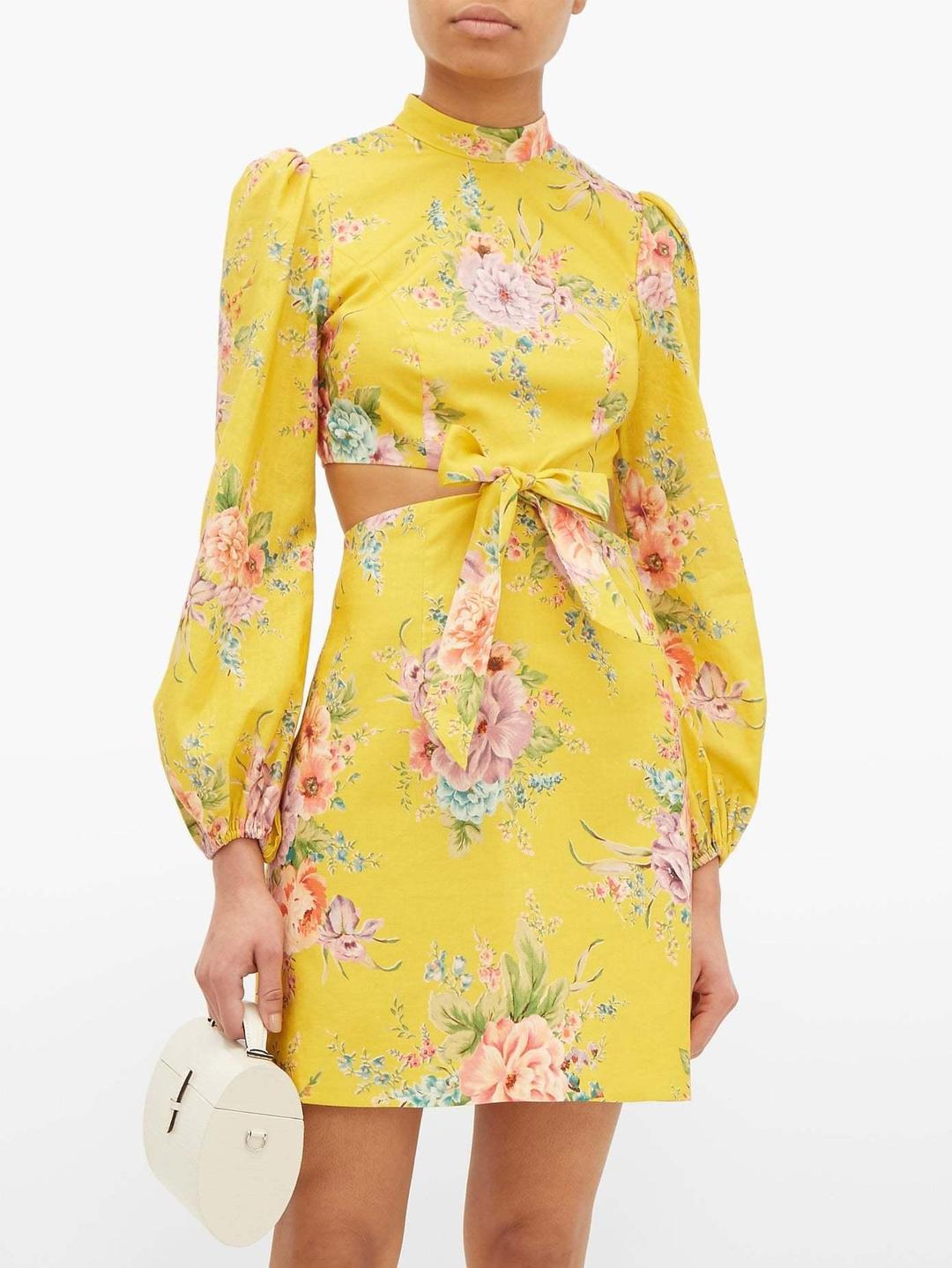 Zimmermann Zinnia Bow Cut Out Short Dress Yellow Size 6 for rent on The Volte - main image