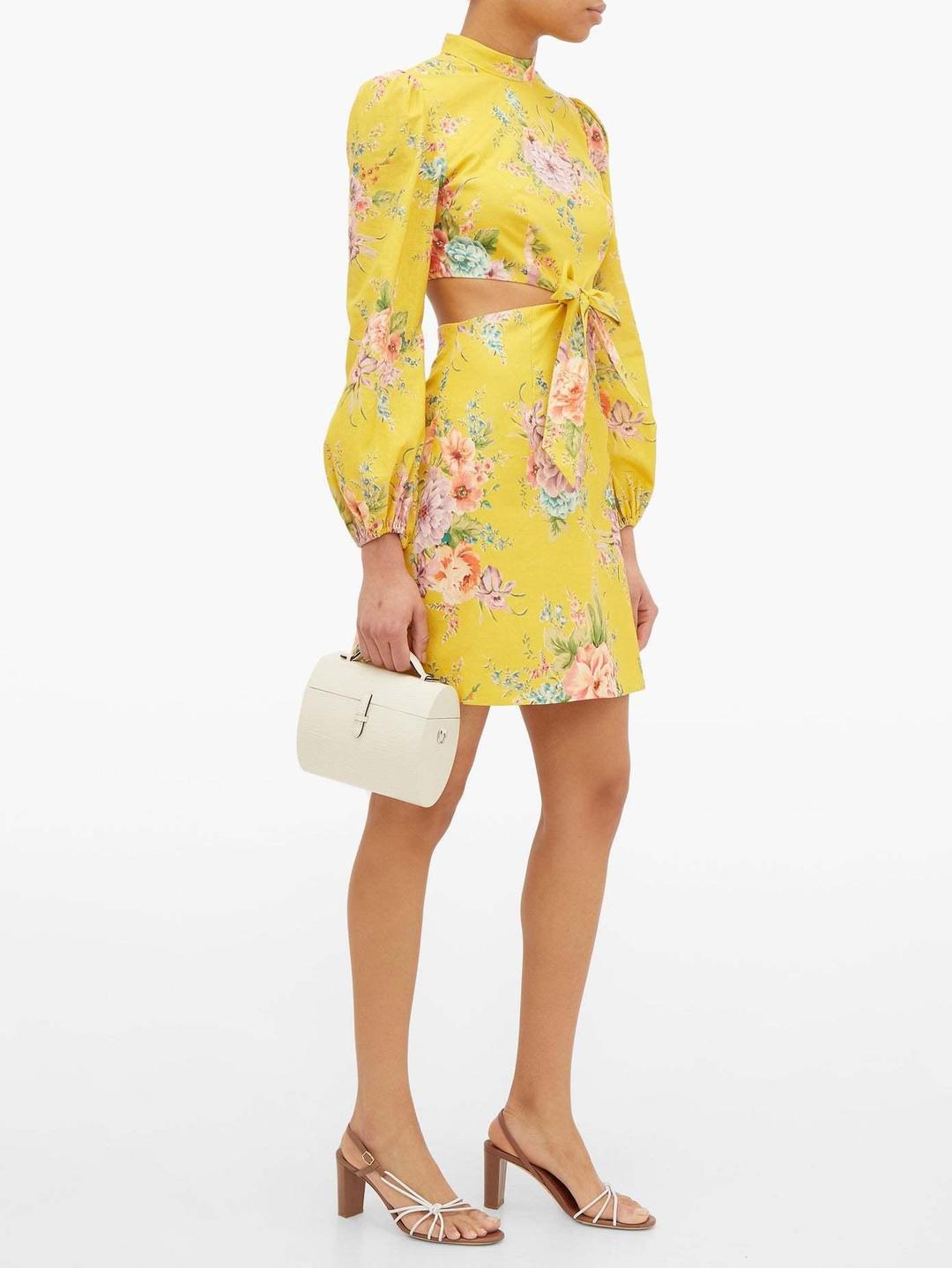 Zimmermann Zinnia Bow Cut Out Short Dress Yellow Size 6 for rent on The Volte - main image