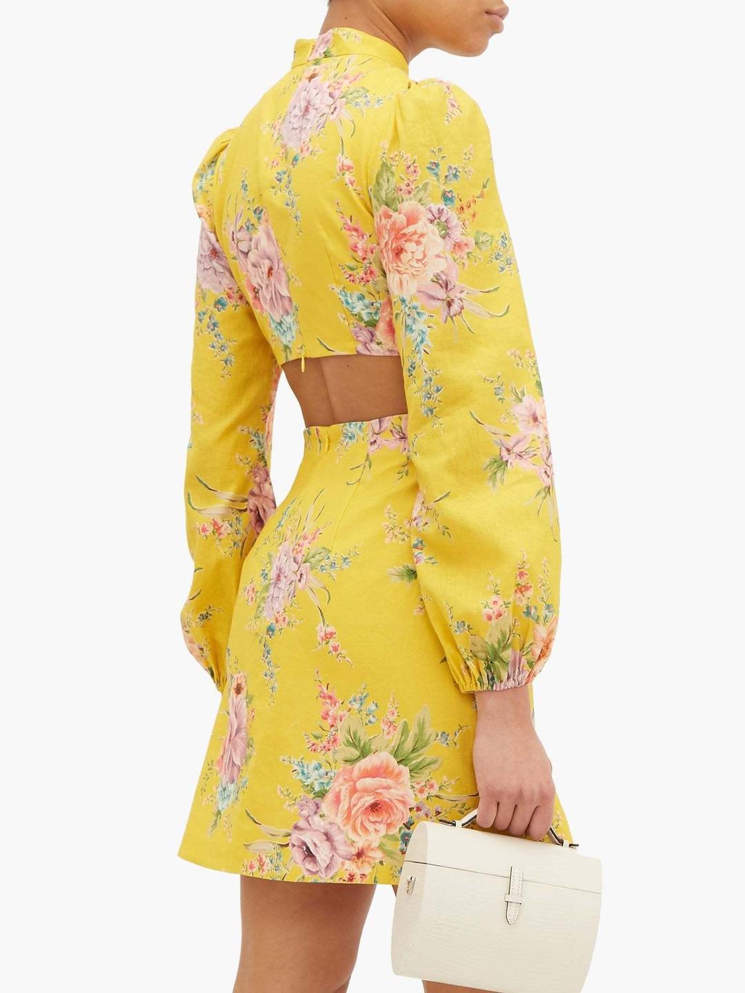 Zimmermann Zinnia Bow Cut Out Short Dress Yellow Size 6 for rent on The Volte - main image