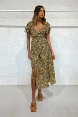 Bec & Bridge Maisie Silk Short Sleeve Midi Dress Print Size 8 for rent on The Volte - image 1