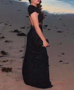 Mac Duggal Sheer Illusion Bateau Neckline Grown Black Size 4 for rent on The Volte - image 2